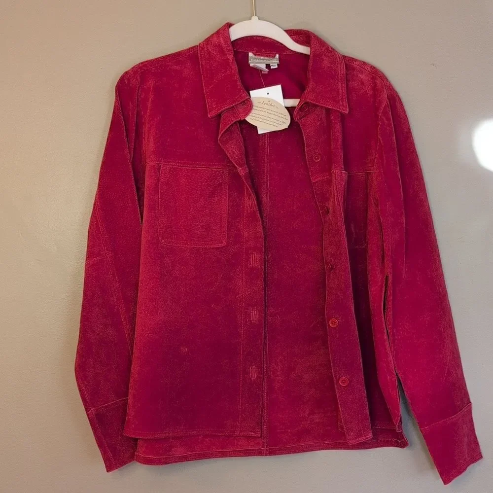 NWT Coldwater Creek red suede shirt jacket shacket size Medium vintage